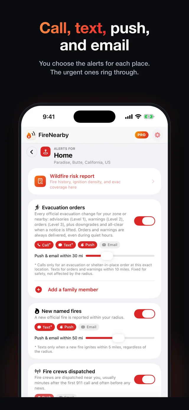 Choosing call, text, push, and email alerts for a place